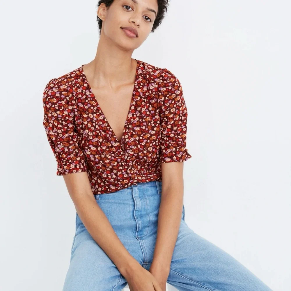 MADEWELL Silk Daylight Top 🌸 “Spring Prairie” 🌸 Vintage Ditsy Floral Print 14 🌸 - Picture 5 of 12